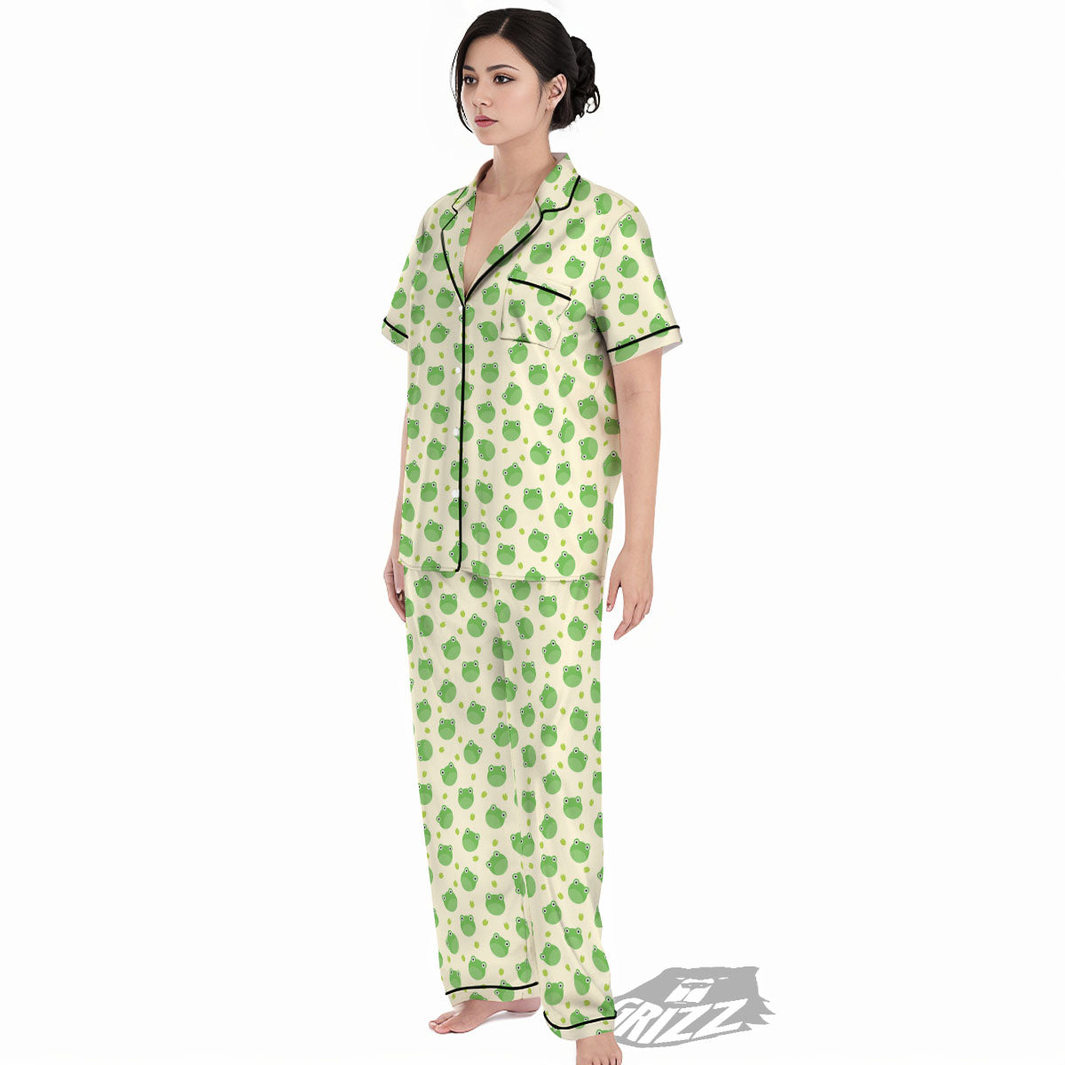 Frog Faces Print Pattern Women's Pajamas Set-grizzshop