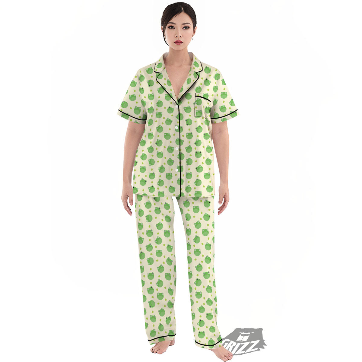 Frog Faces Print Pattern Women's Pajamas Set-grizzshop
