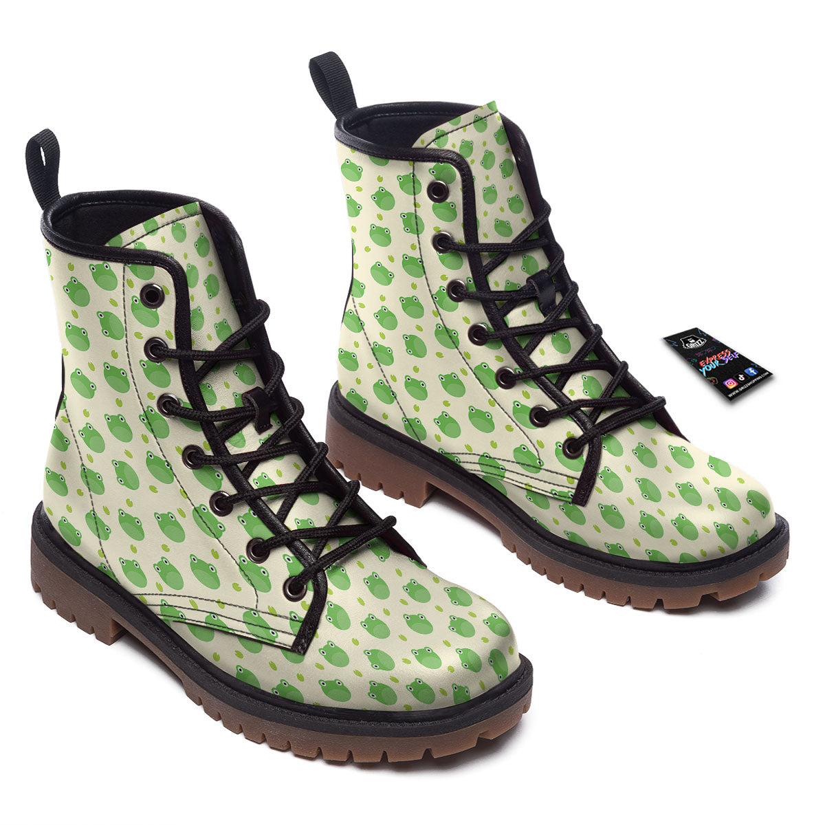 Frog Faces Print Pattern Work Boots-grizzshop
