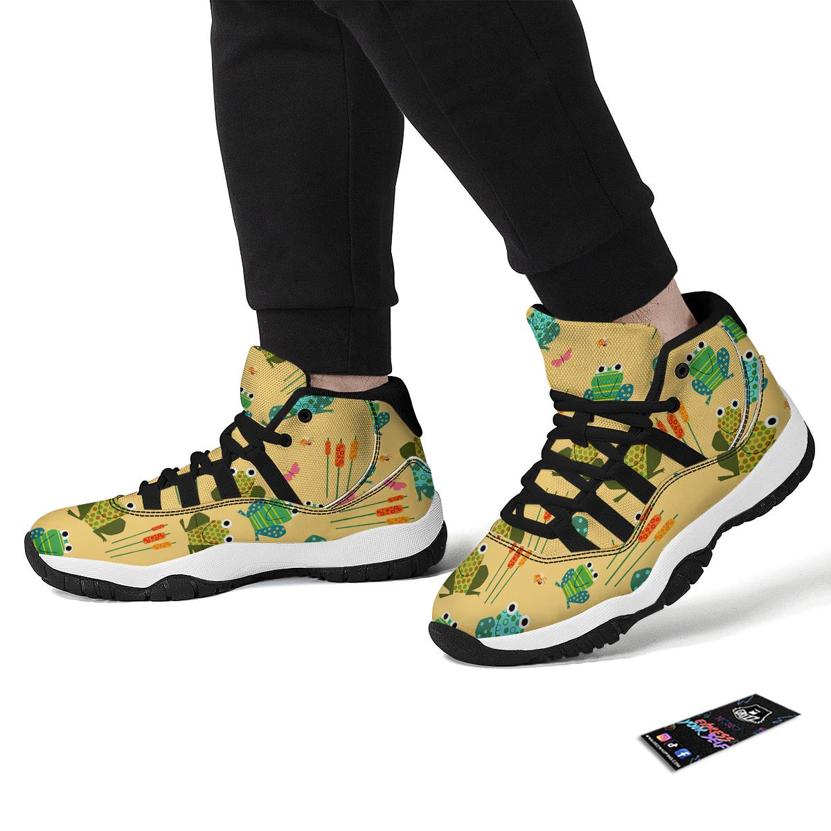 Frog Pattern Print Black Bball Shoes-grizzshop