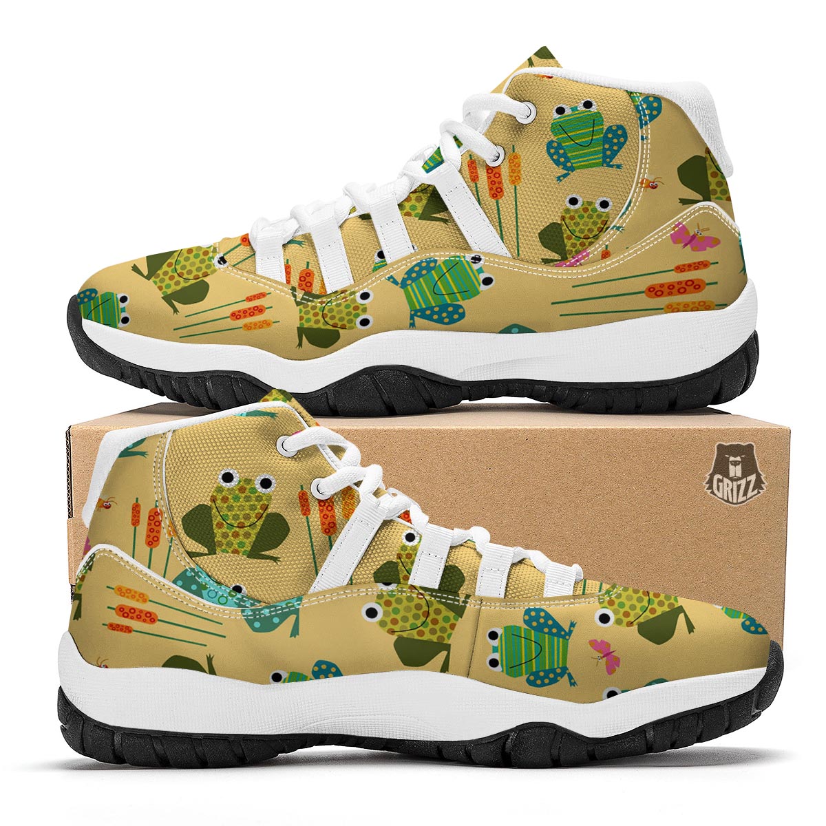 Frog Pattern Print White Bball Shoes-grizzshop