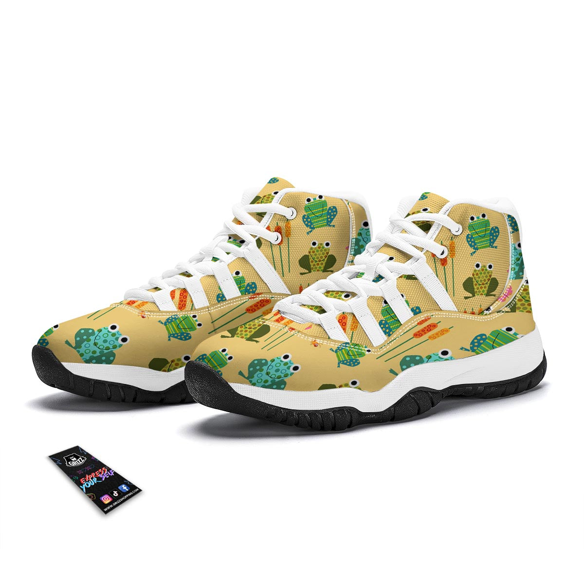 Frog Pattern Print White Bball Shoes-grizzshop