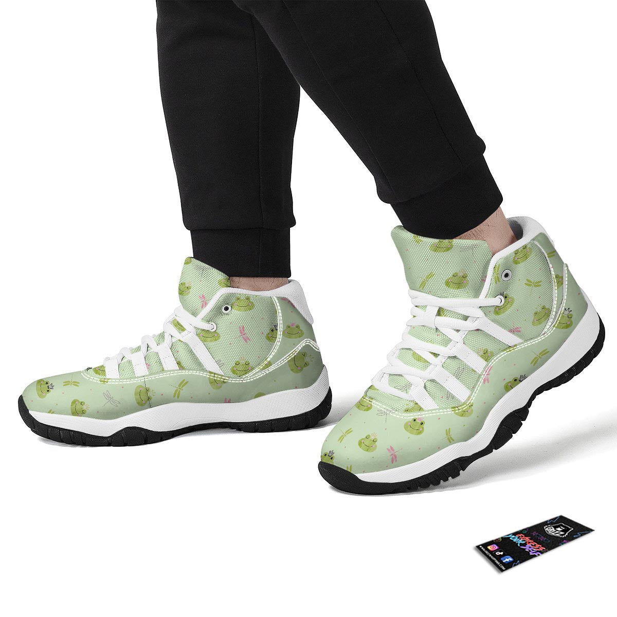Frog Prince Crown Pattern Print White Bball Shoes-grizzshop