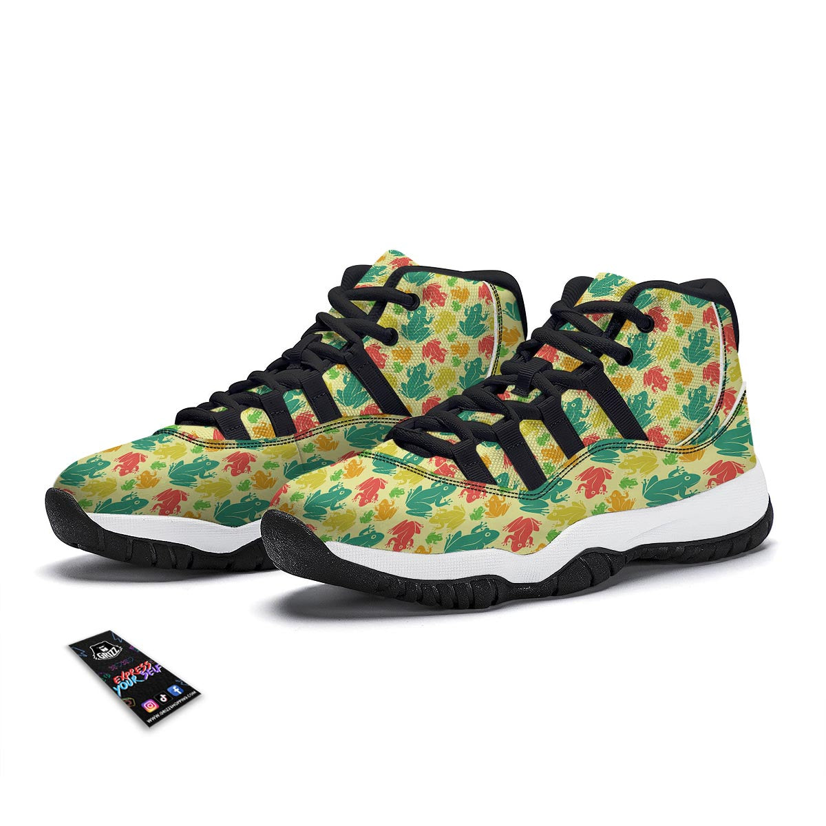 Frog Print Pattern Black Bball Shoes-grizzshop