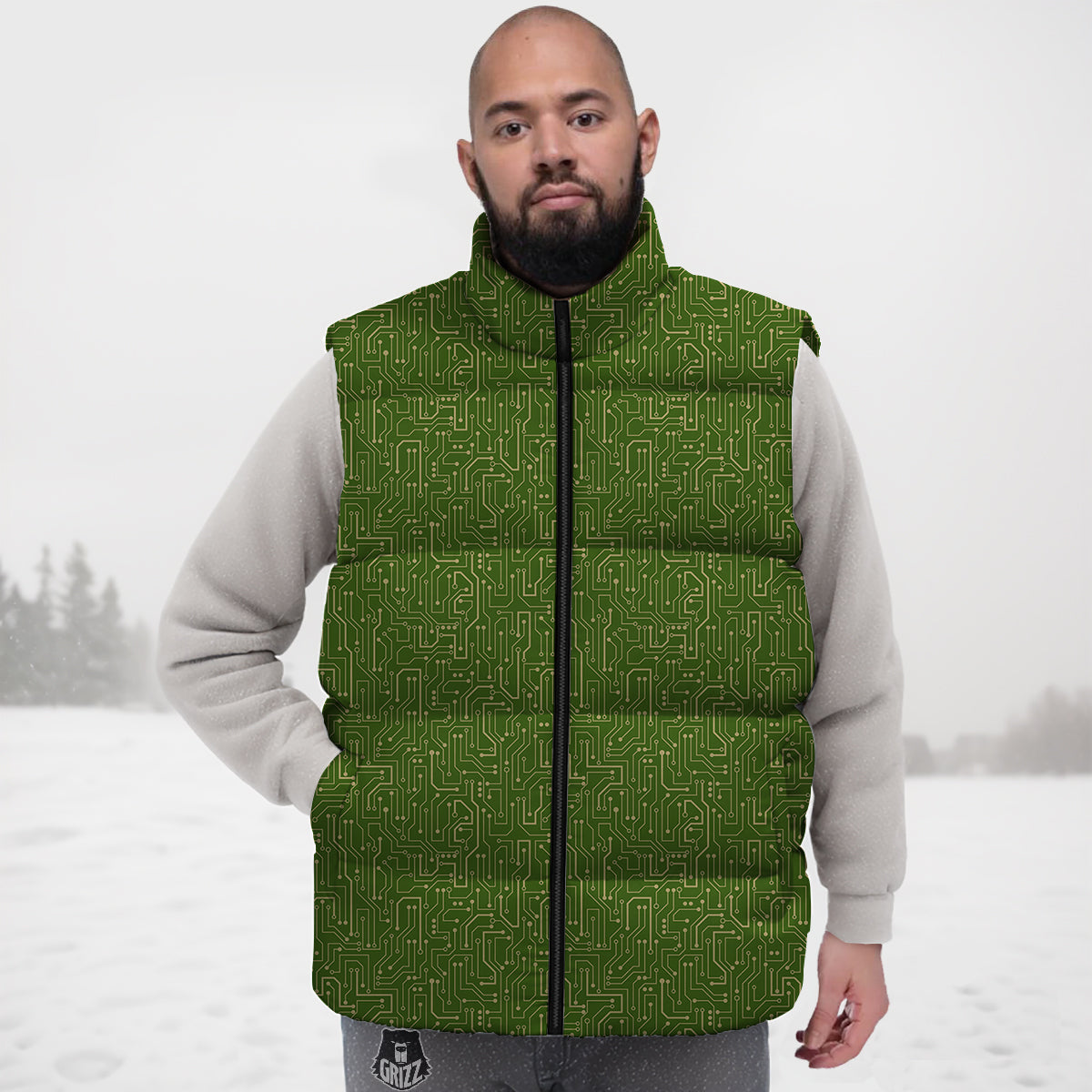 Frog Print Pattern Down Vest-grizzshop