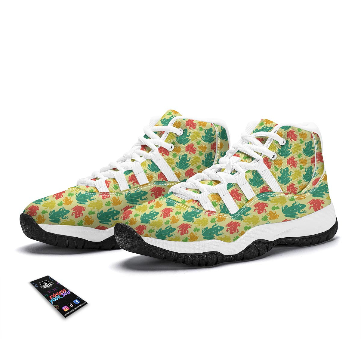 Frog Print Pattern White Bball Shoes-grizzshop