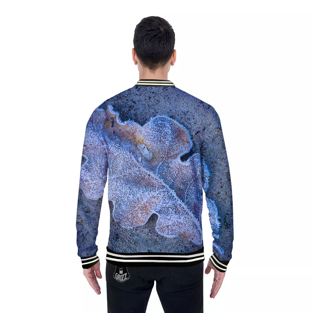 Frozen Leaf Oak Print Baseball Jacket-grizzshop