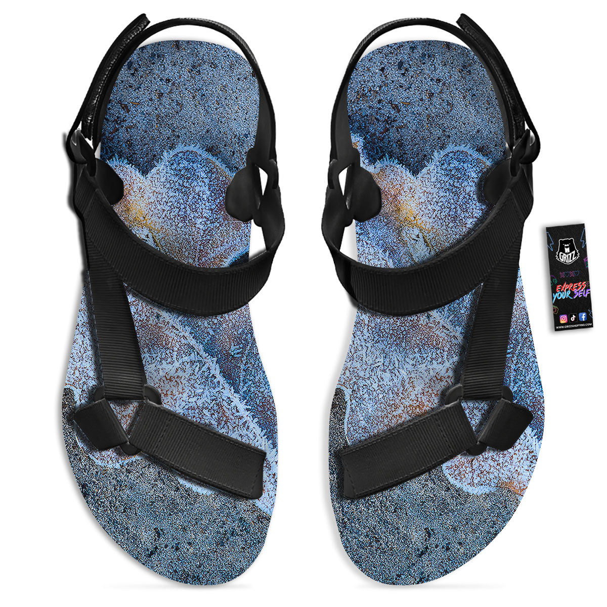Frozen Leaf Oak Print Black Open Toe Sandals-grizzshop