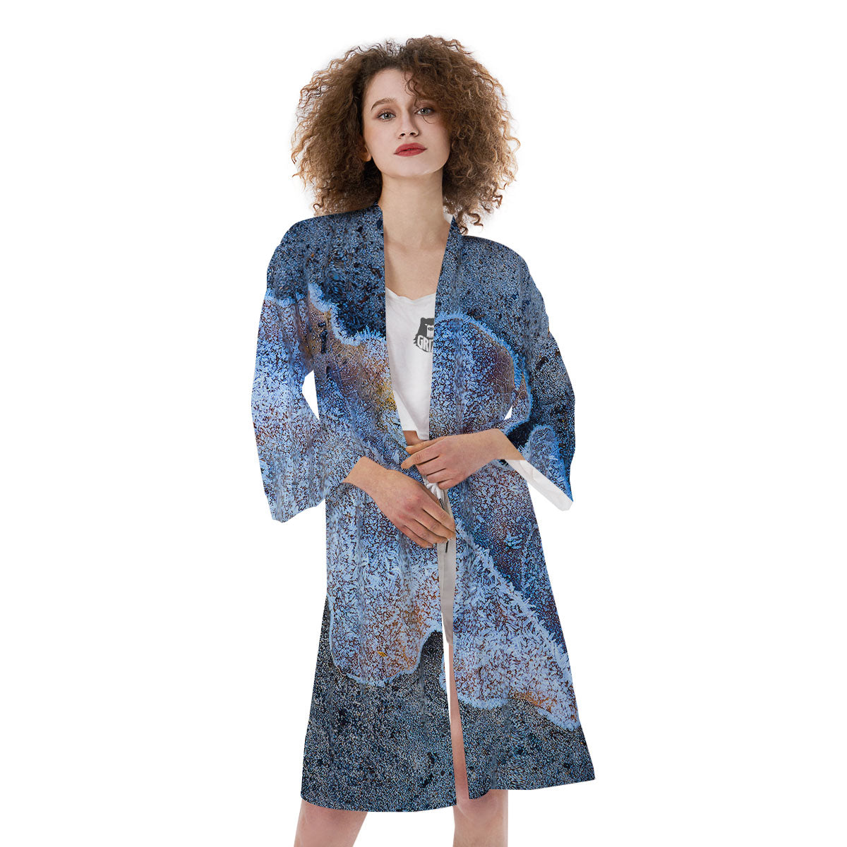 Frozen Leaf Oak Print Kimono-grizzshop