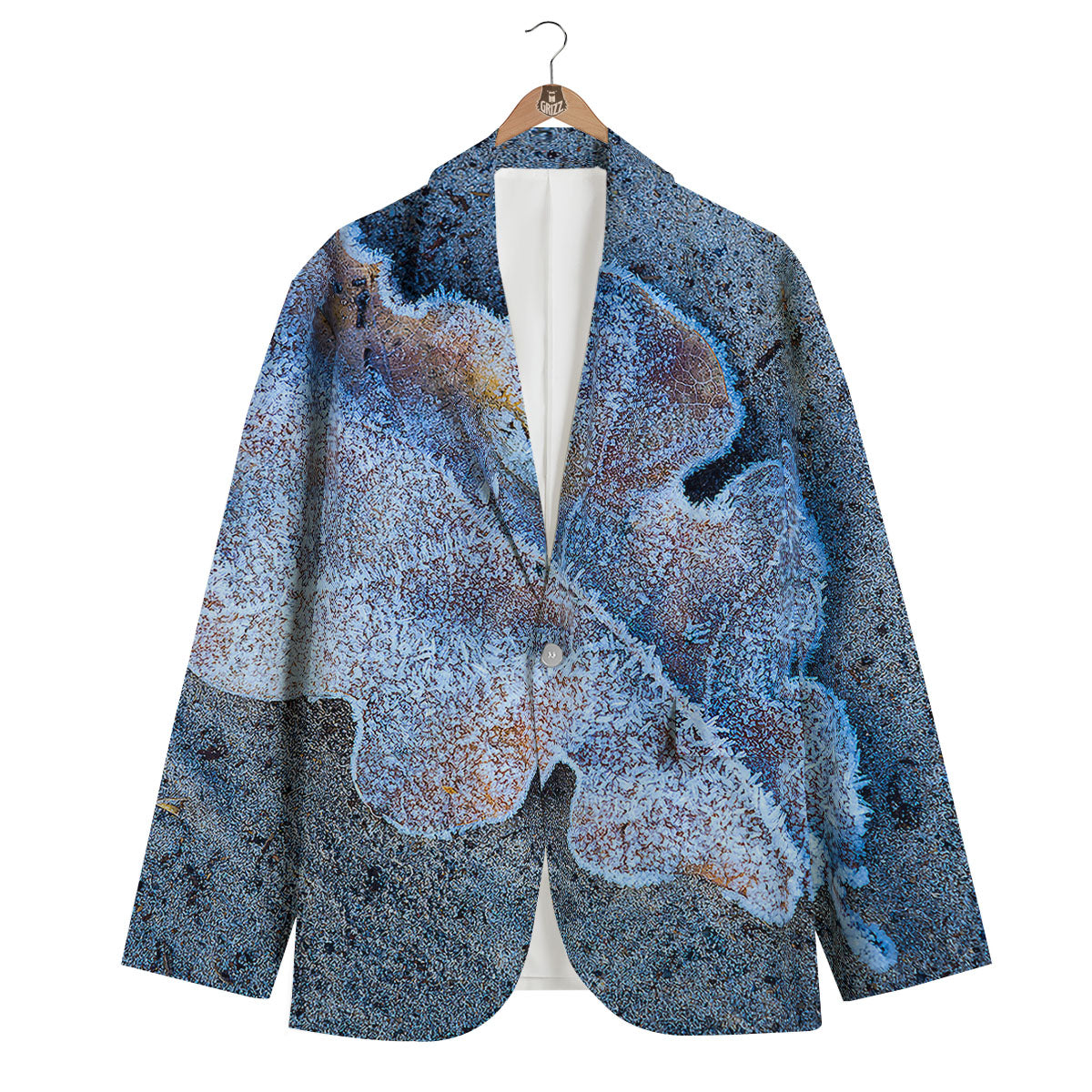 Frozen Leaf Oak Print Men's Blazer-grizzshop