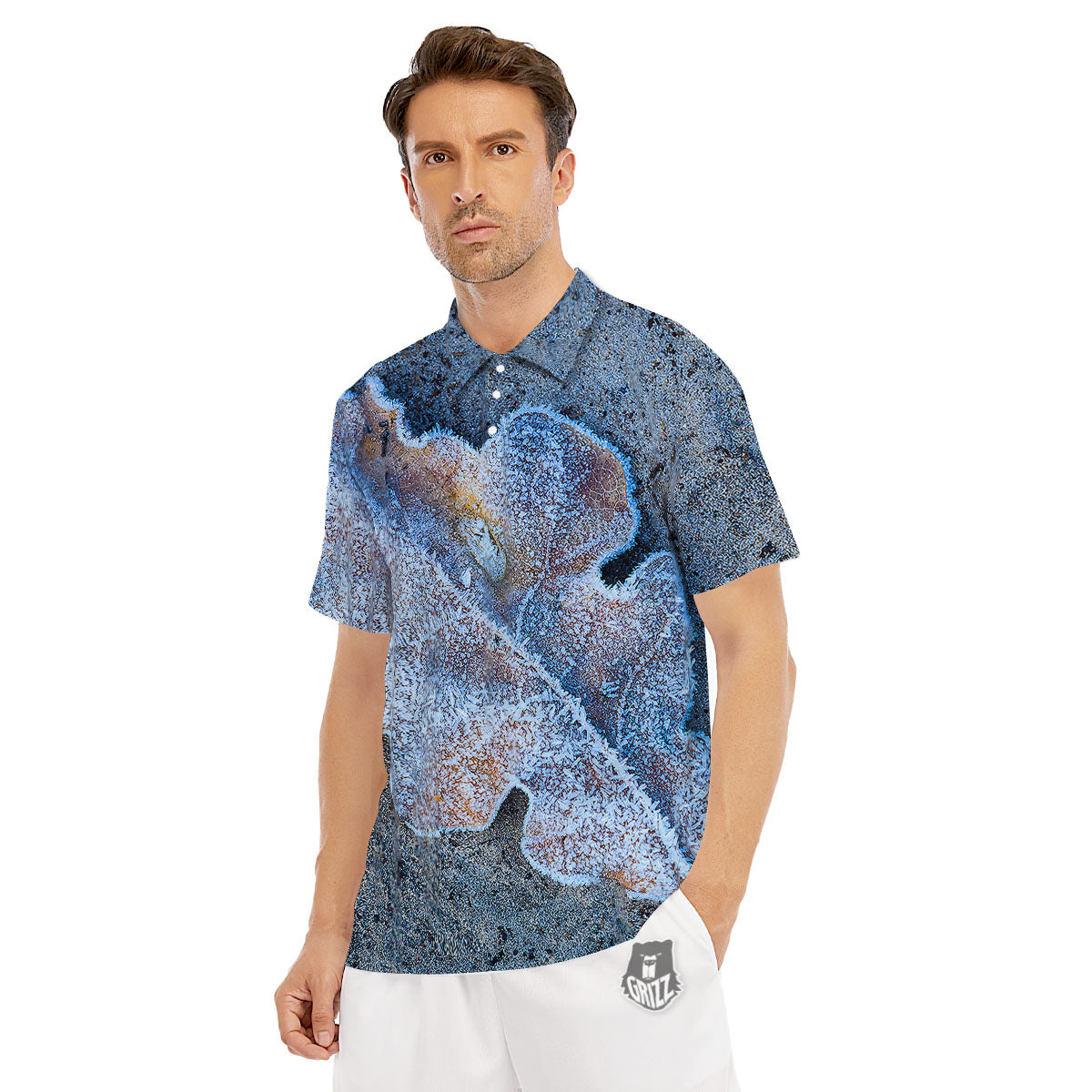 Frozen Leaf Oak Print Men's Golf Shirts-grizzshop