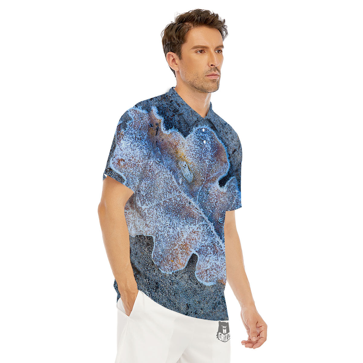 Frozen Leaf Oak Print Men's Golf Shirts-grizzshop