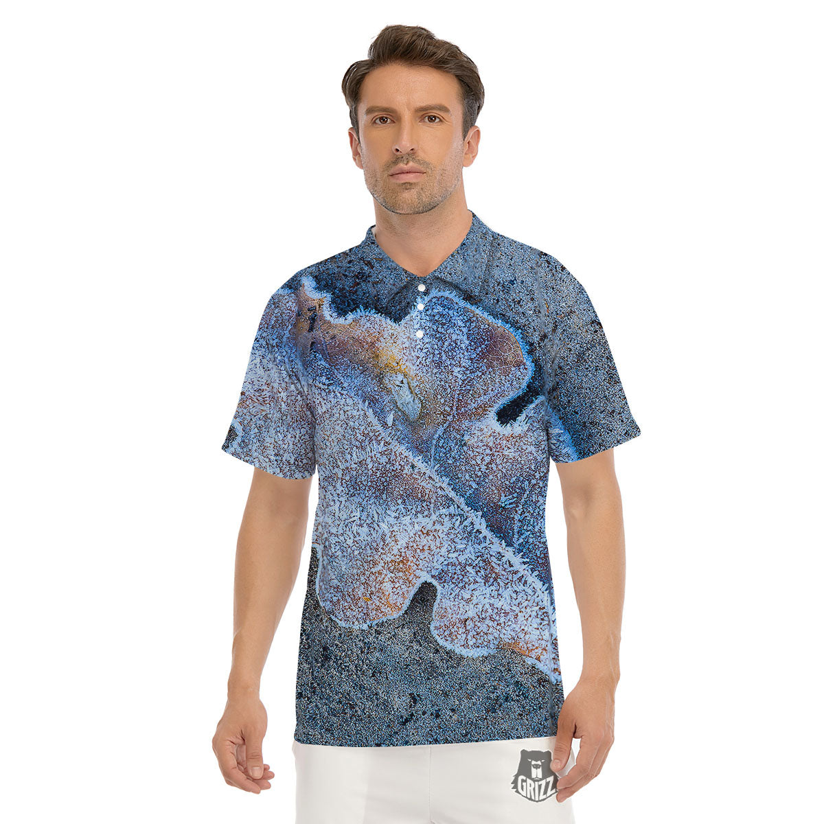 Frozen Leaf Oak Print Men's Golf Shirts-grizzshop