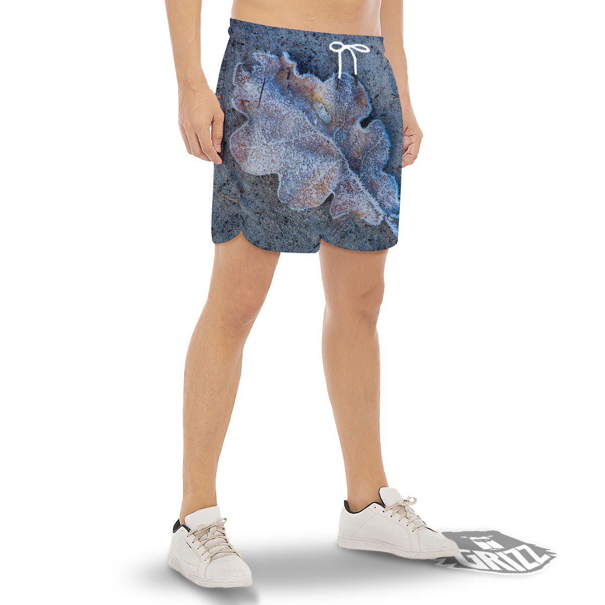 Frozen Leaf Oak Print Men's Gym Shorts-grizzshop