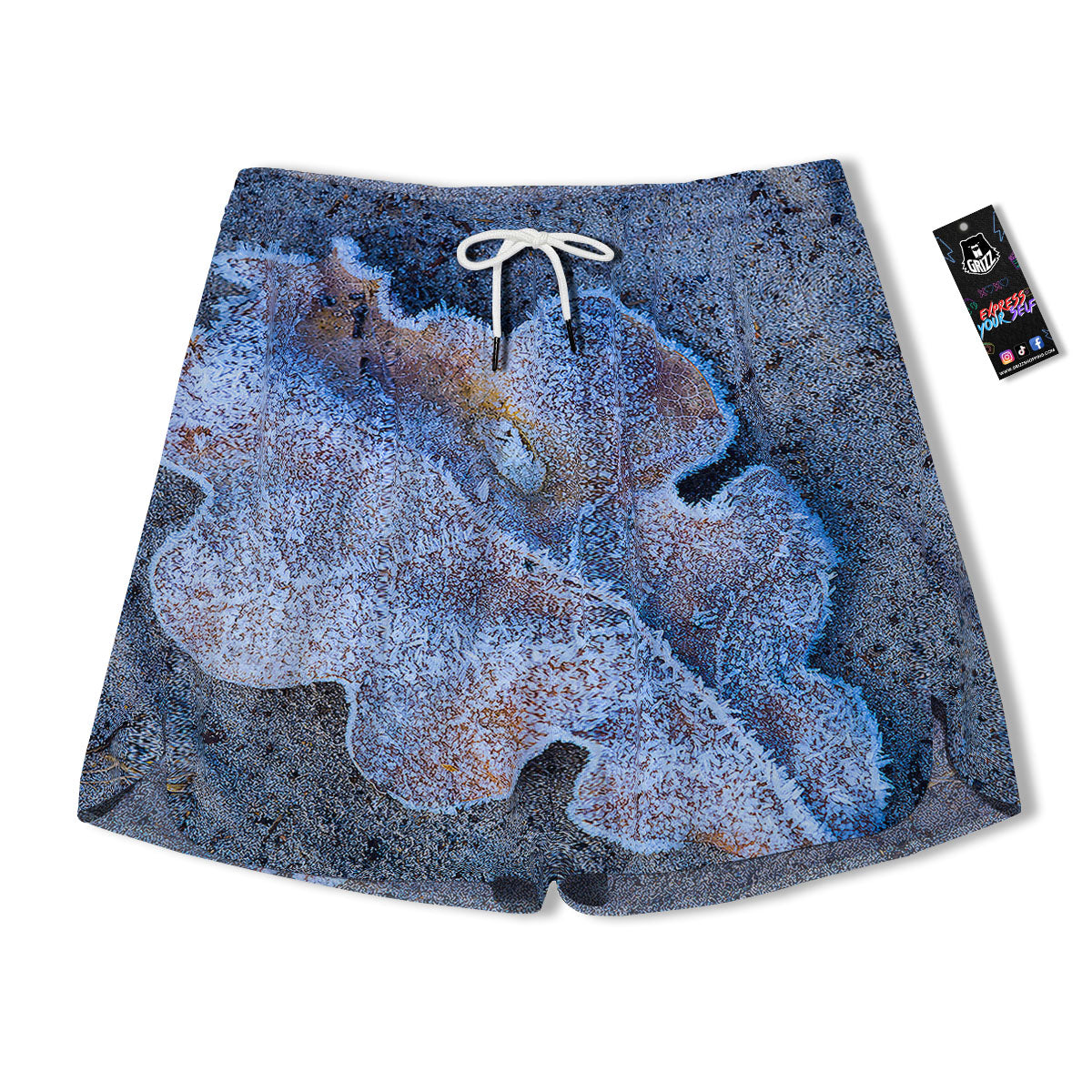 Frozen Leaf Oak Print Men's Running Shorts-grizzshop