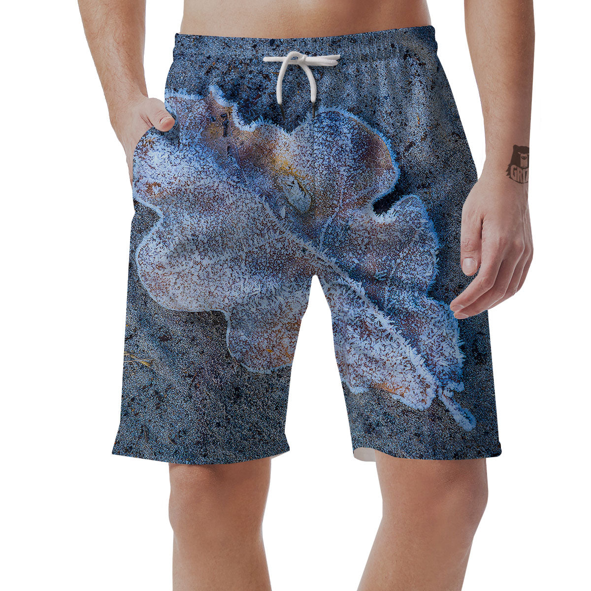 Frozen Leaf Oak Print Men's Shorts-grizzshop