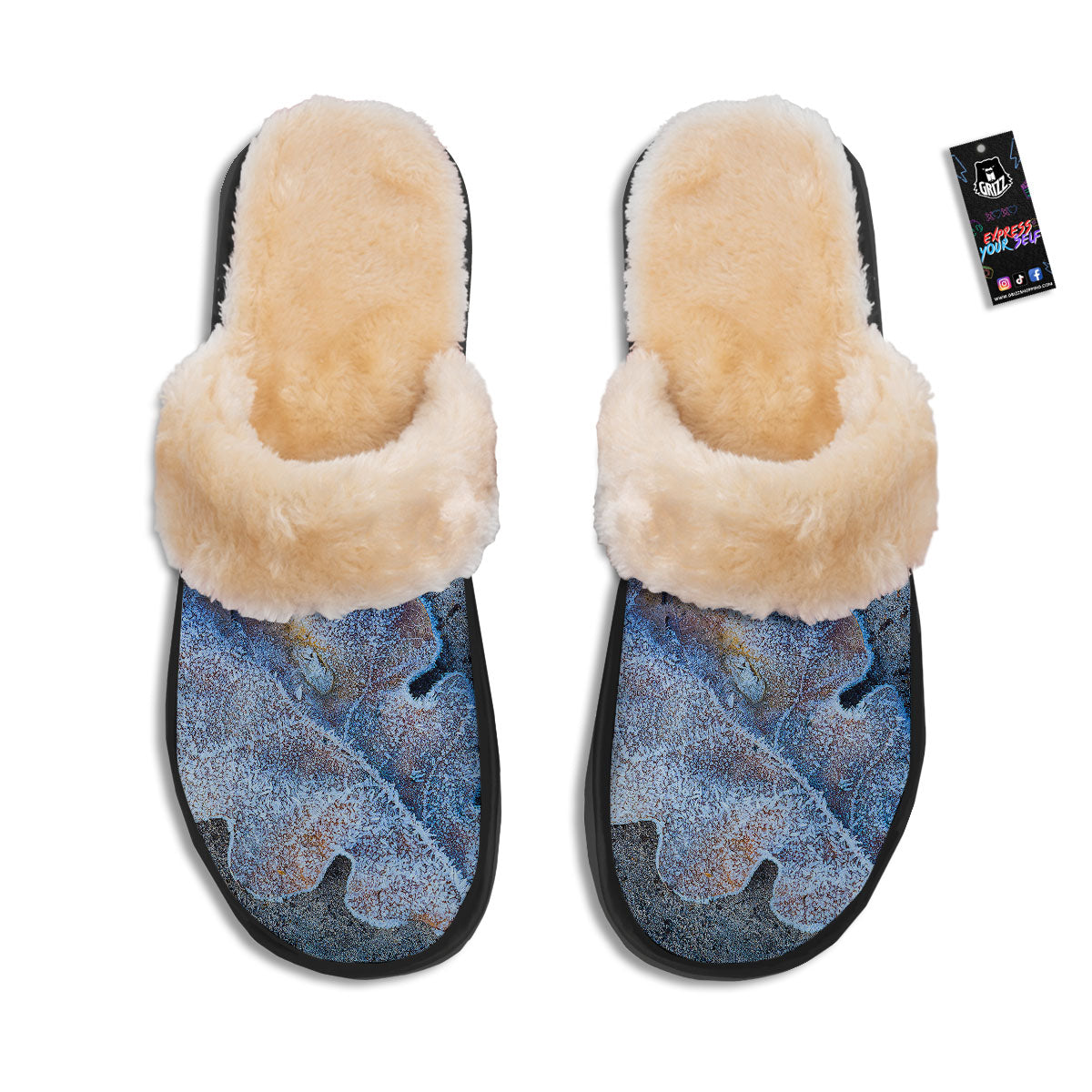 Frozen Leaf Oak Print Slippers-grizzshop
