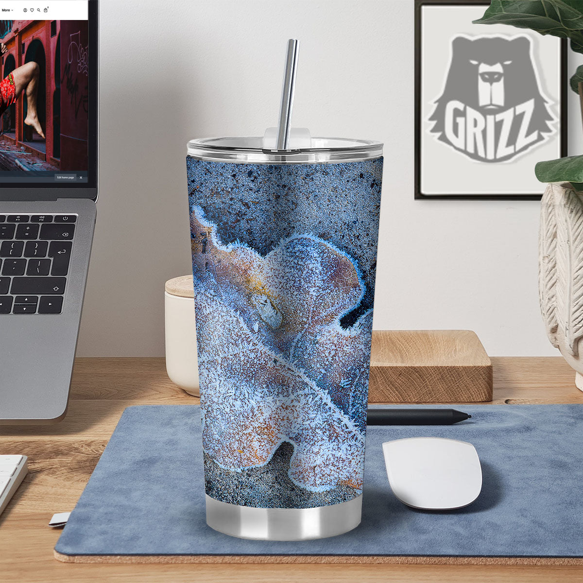 Frozen Leaf Oak Print Tumbler-grizzshop