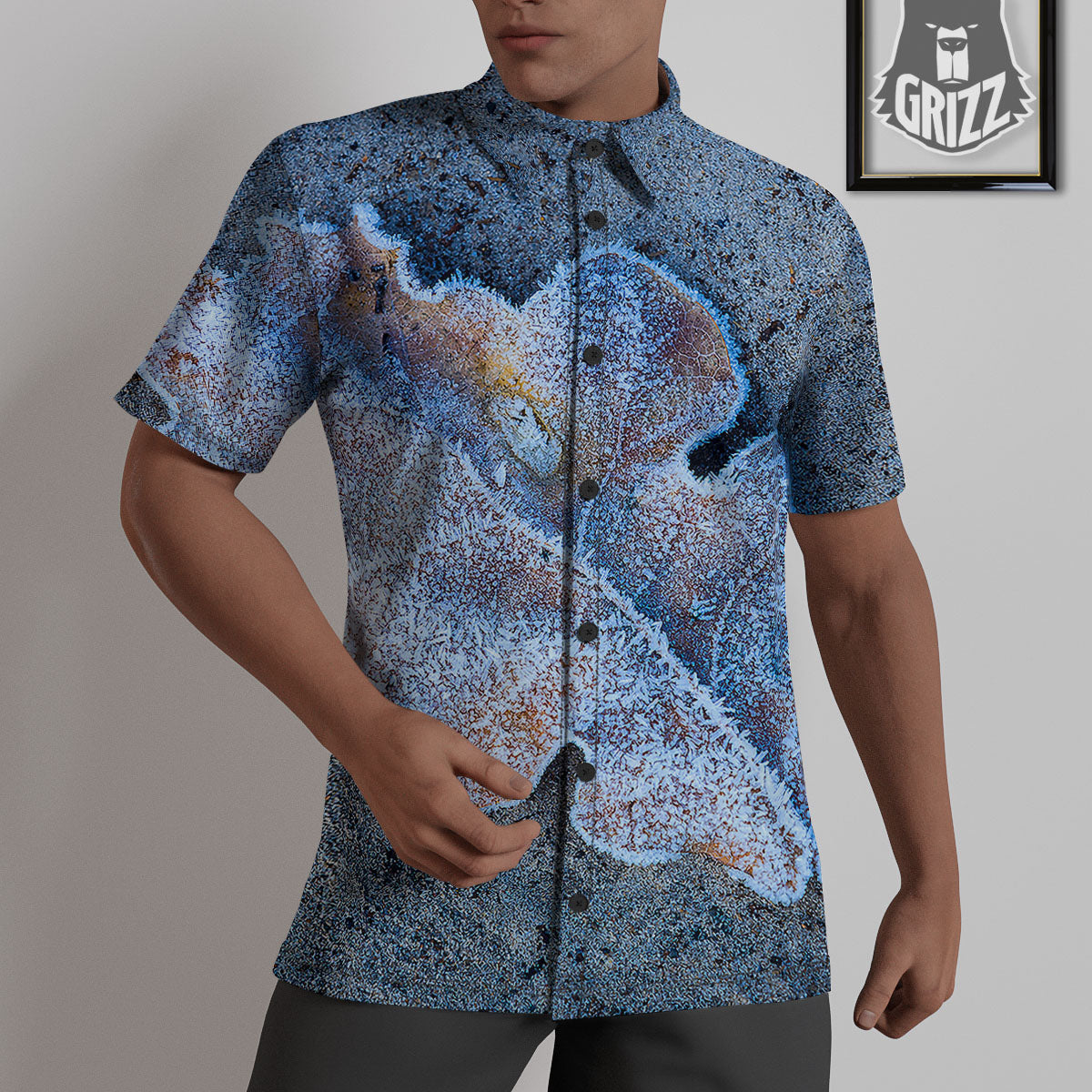Frozen Leaf Oak Print Untucked Shirts-grizzshop