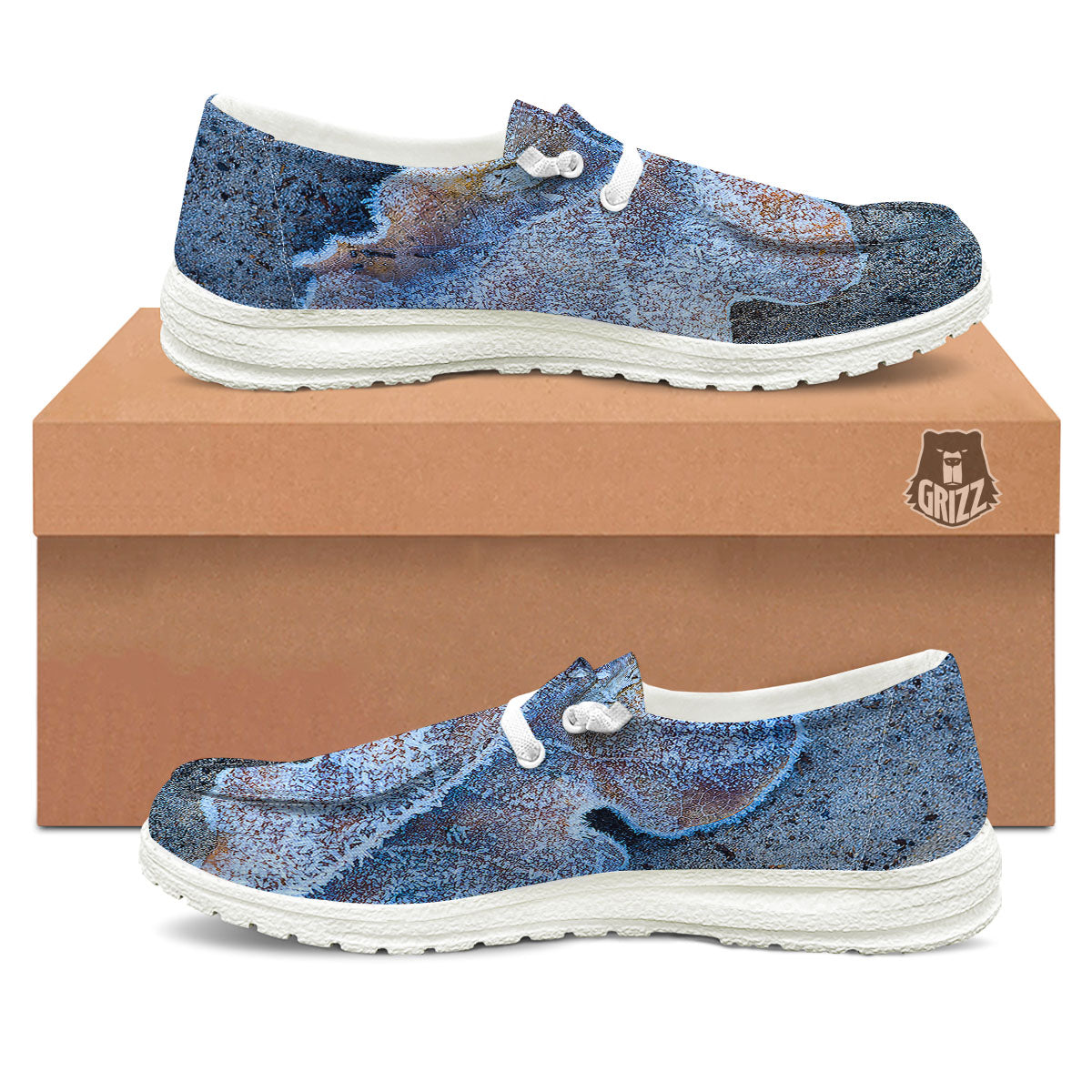Frozen Leaf Oak Print White Loafers-grizzshop