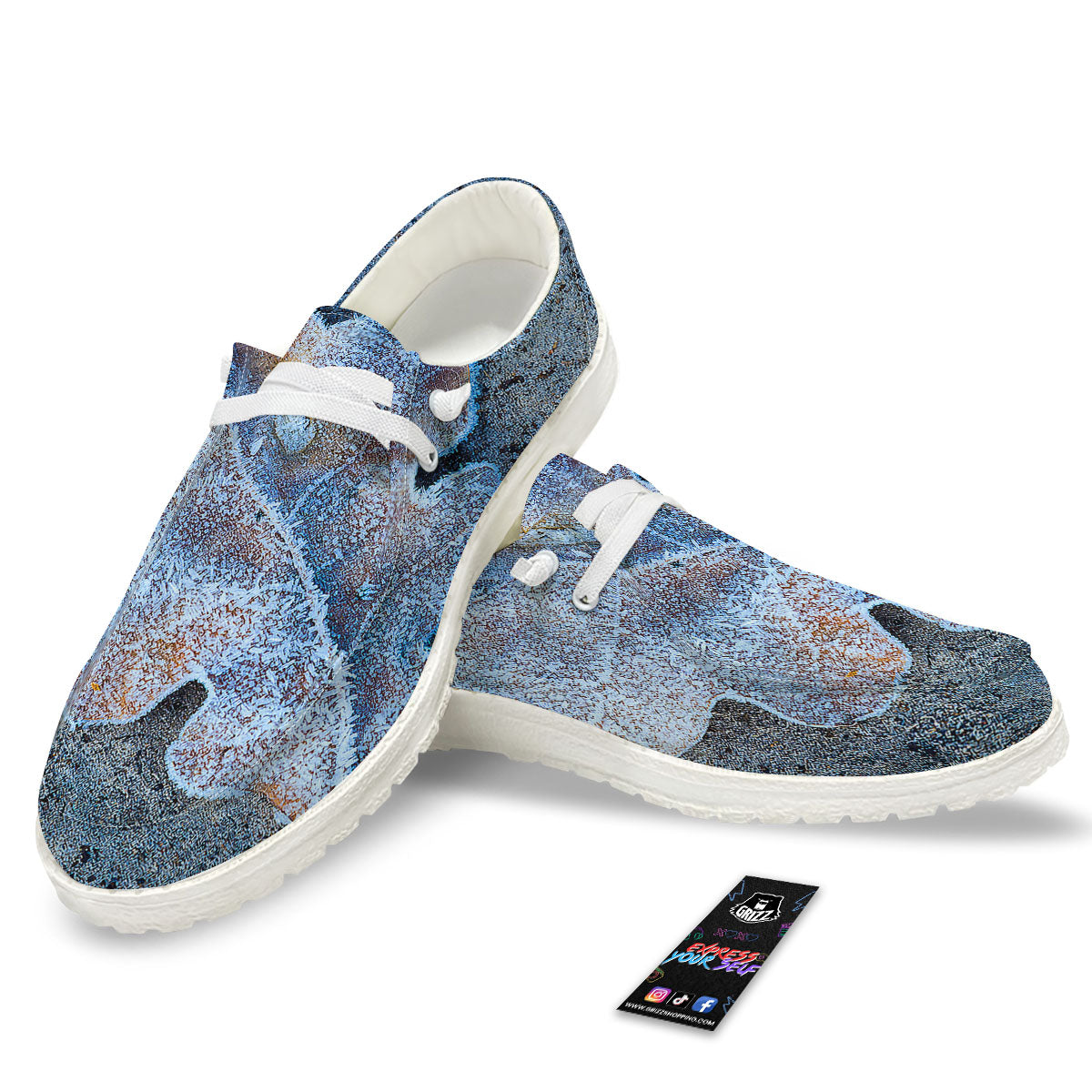 Frozen Leaf Oak Print White Loafers-grizzshop