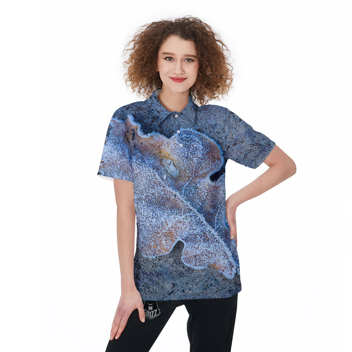Frozen Leaf Oak Print Women's Golf Shirts-grizzshop