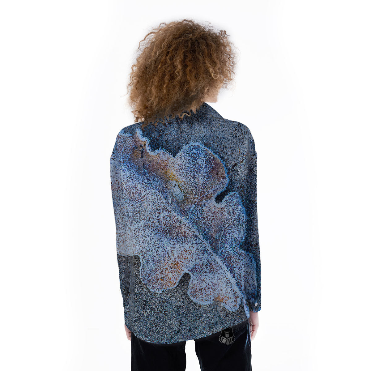 Frozen Leaf Oak Print Women's Long Sleeve Shirts-grizzshop