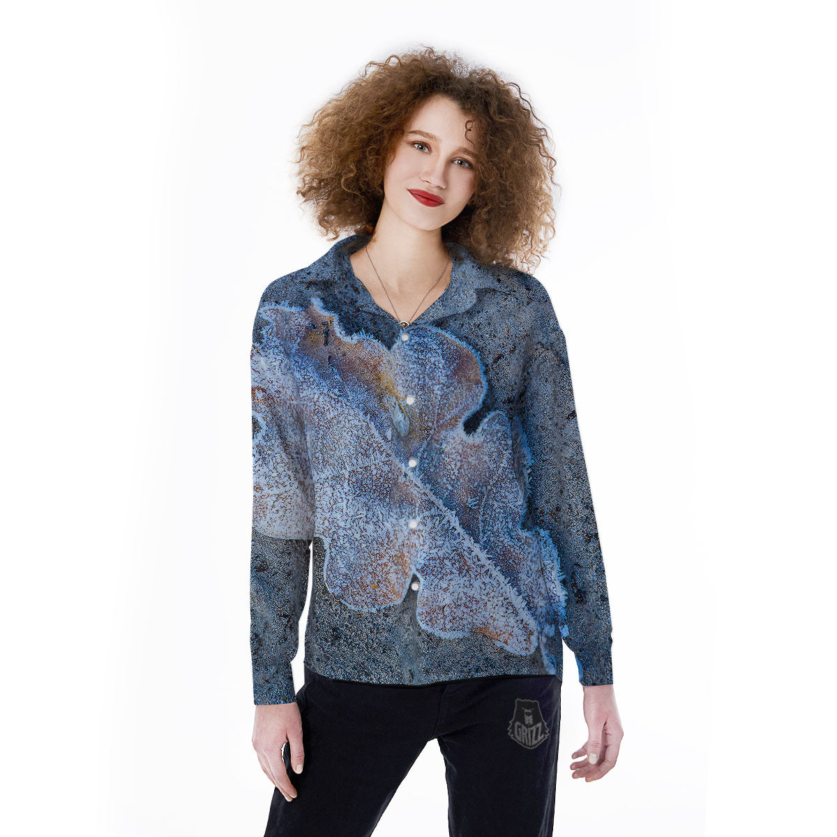 Frozen Leaf Oak Print Women's Long Sleeve Shirts-grizzshop