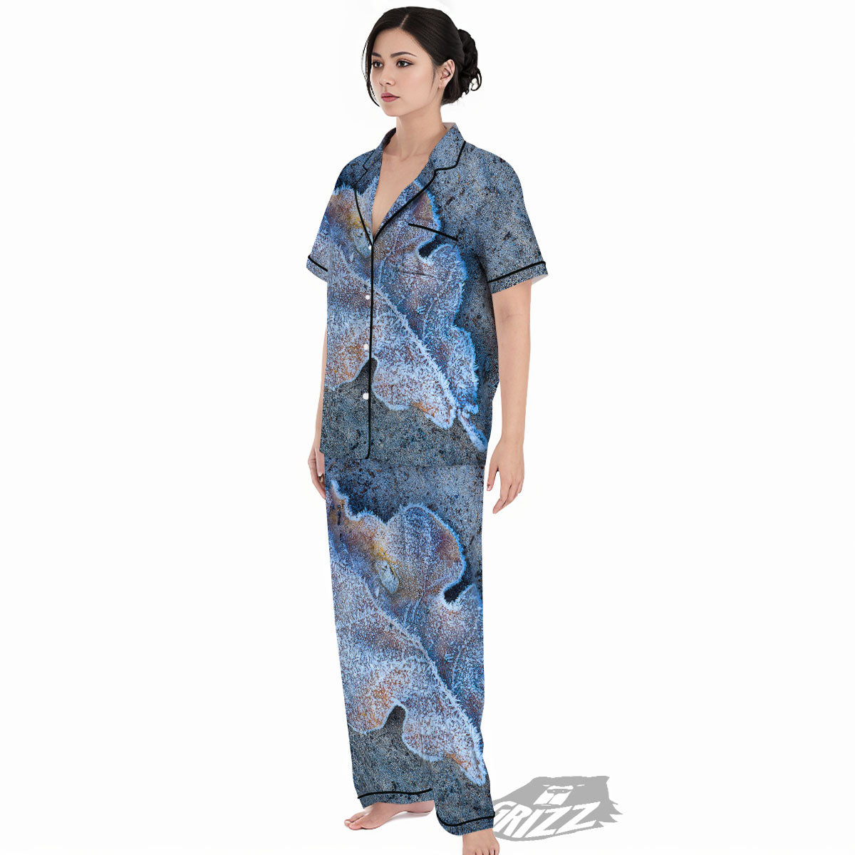 Frozen Leaf Oak Print Women's Pajamas Set-grizzshop