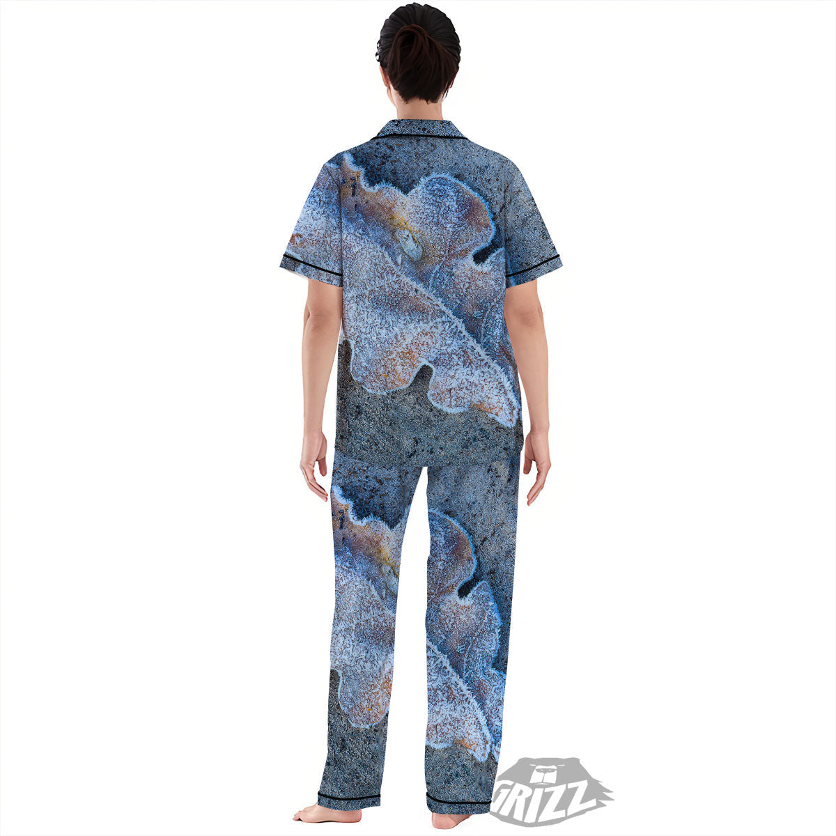 Frozen Leaf Oak Print Women's Pajamas Set-grizzshop