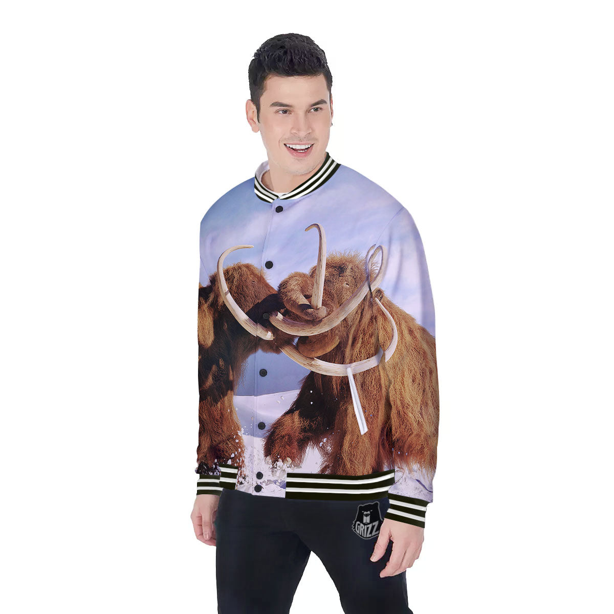 Frozen Mammoth Print Baseball Jacket-grizzshop