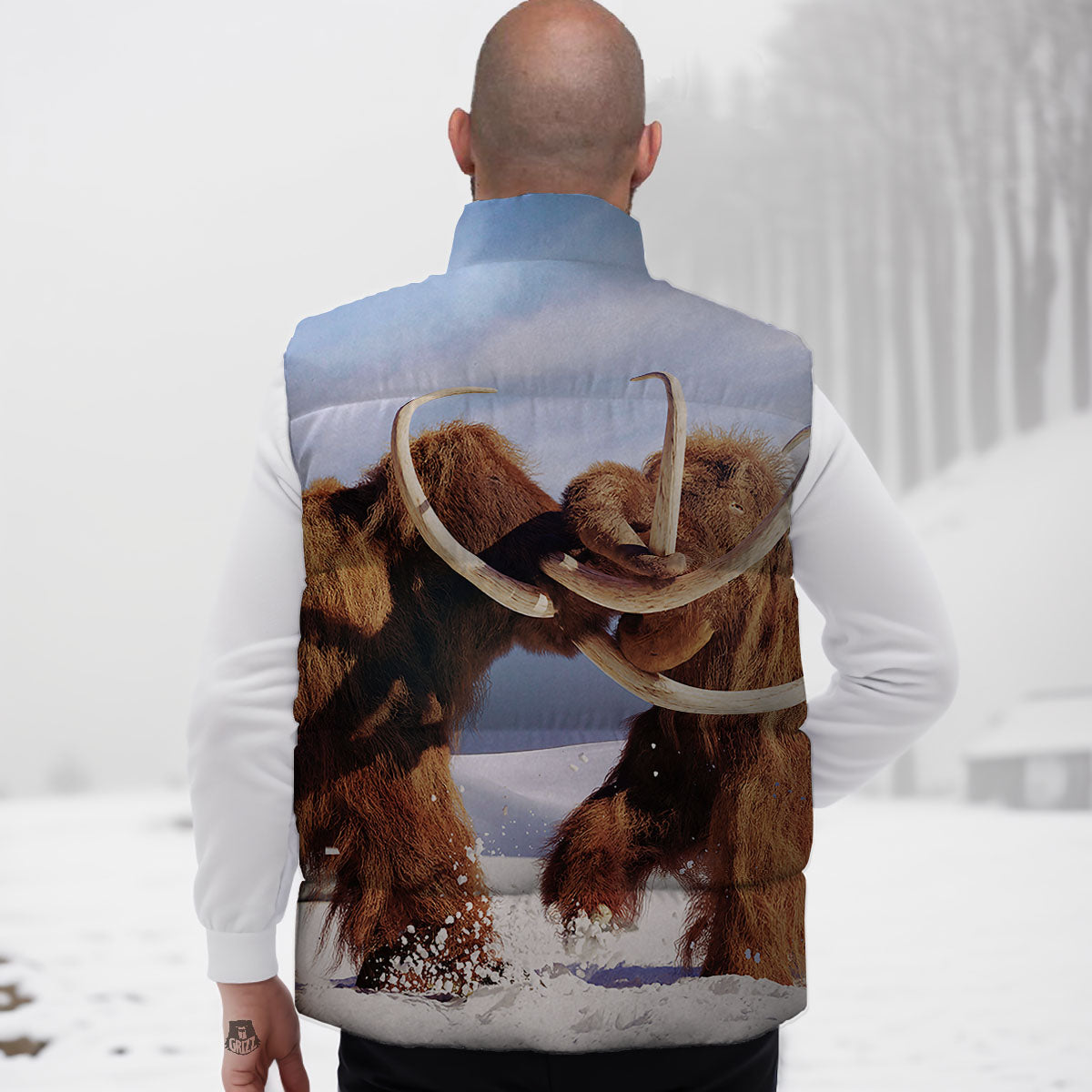 Frozen Mammoth Print Down Vest-grizzshop