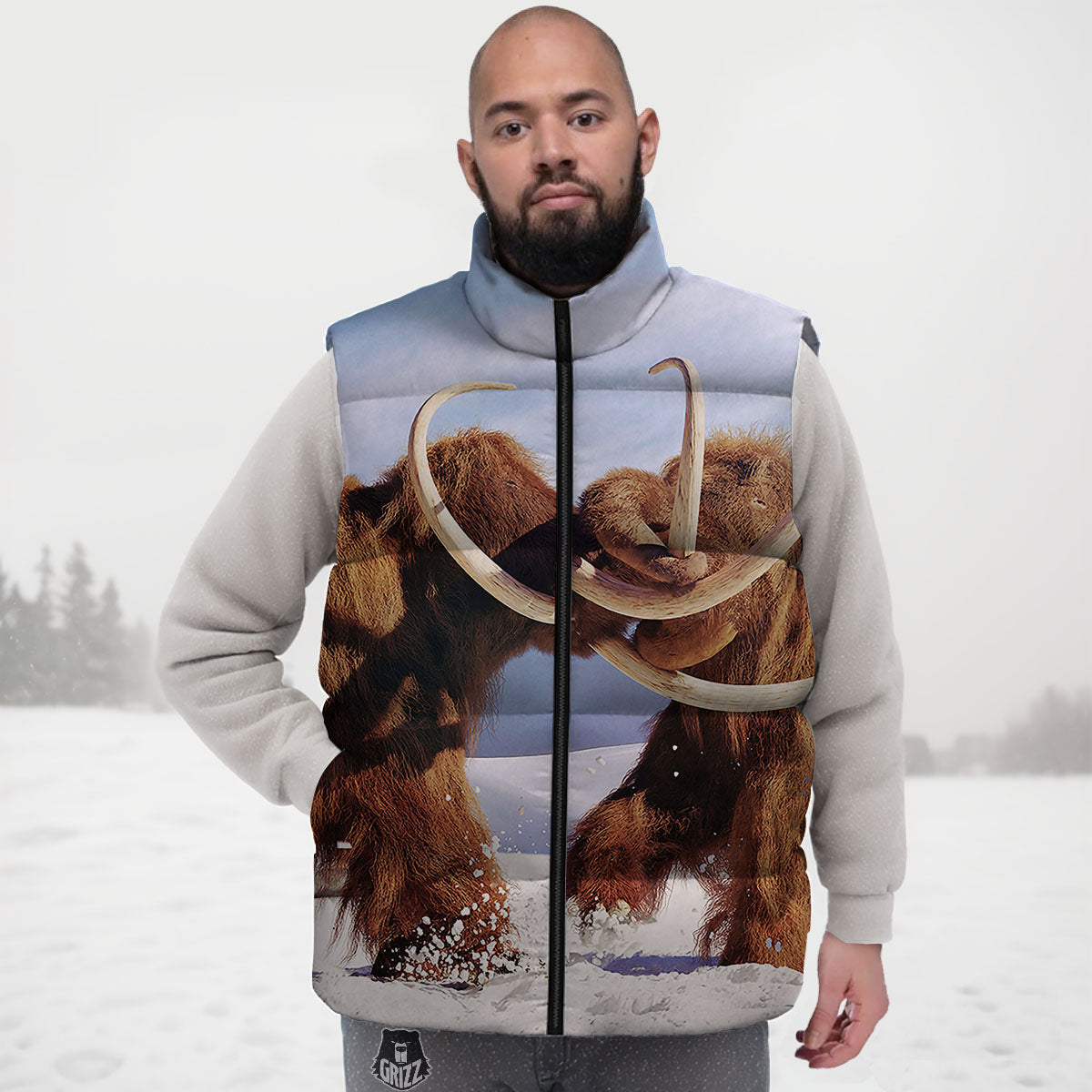 Frozen Mammoth Print Down Vest-grizzshop
