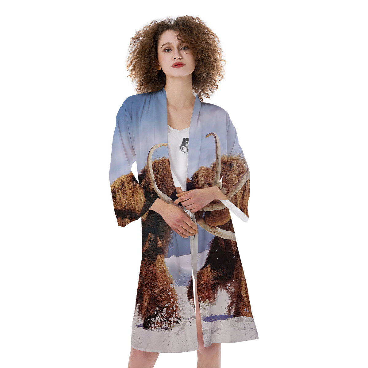 Frozen Mammoth Print Kimono-grizzshop