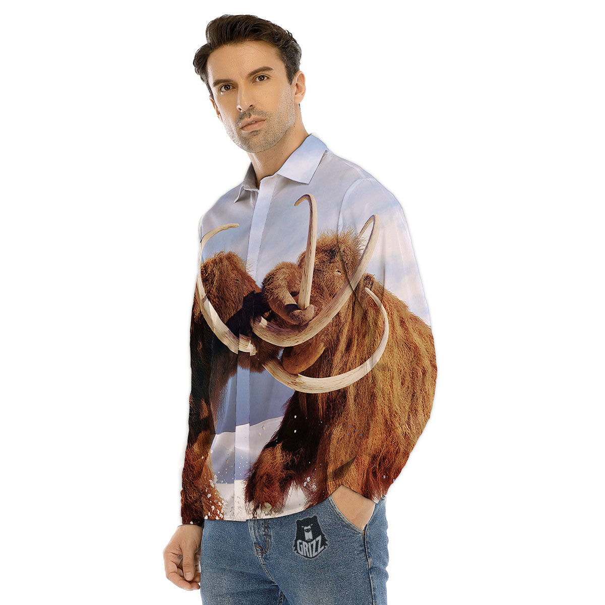 Frozen Mammoth Print Men's Dress Shirts-grizzshop