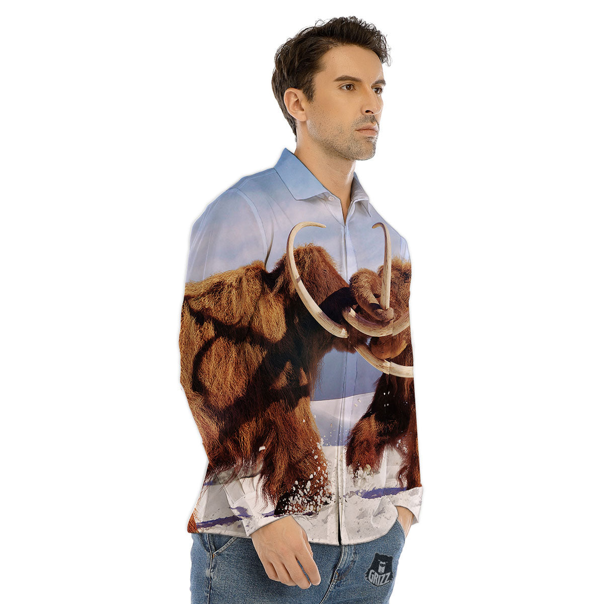 Frozen Mammoth Print Men's Dress Shirts-grizzshop