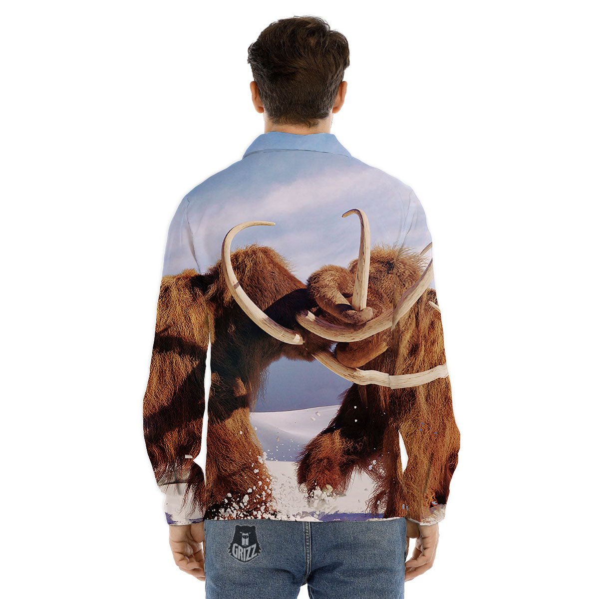 Frozen Mammoth Print Men's Dress Shirts-grizzshop