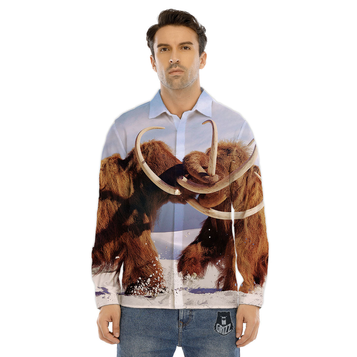 Frozen Mammoth Print Men's Dress Shirts-grizzshop