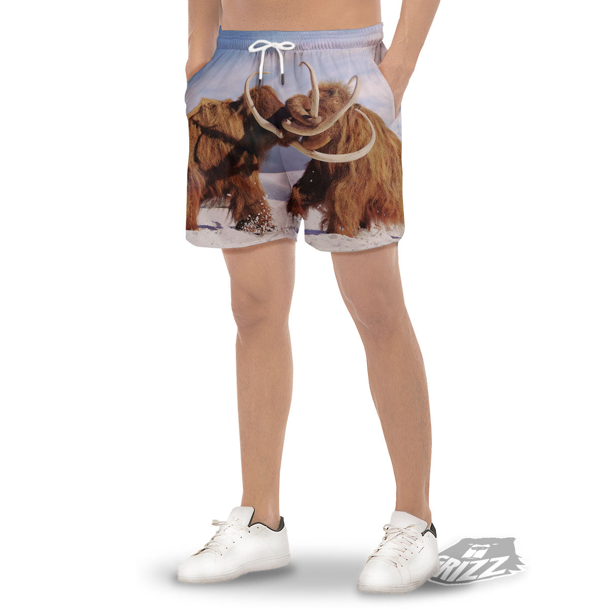 Frozen Mammoth Print Men's Gym Shorts-grizzshop