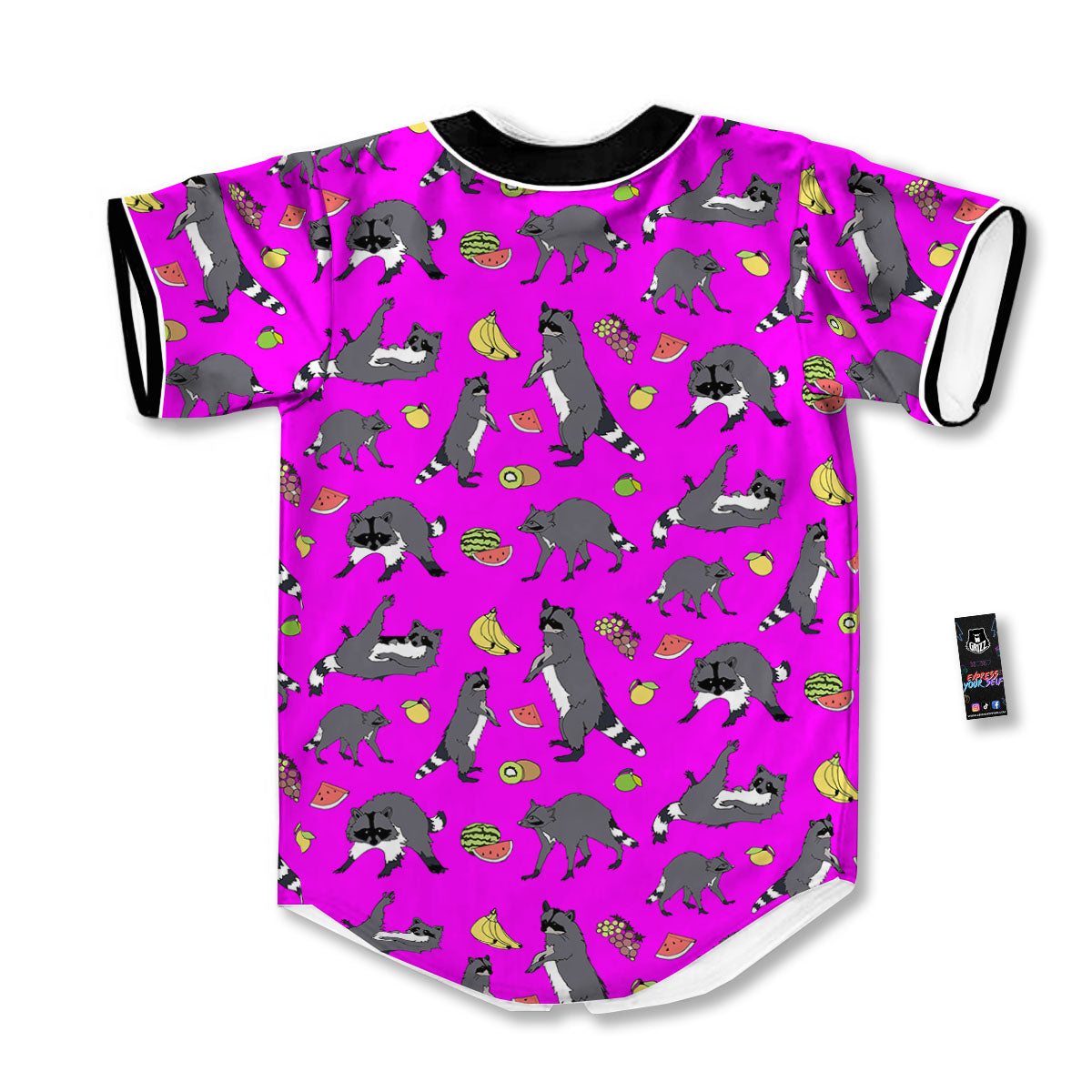 Fruit And Raccoon Print Pattern Baseball Jersey-grizzshop
