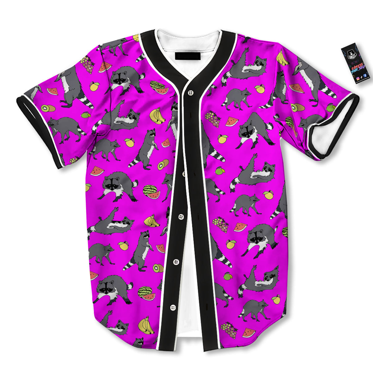 Fruit And Raccoon Print Pattern Baseball Jersey-grizzshop