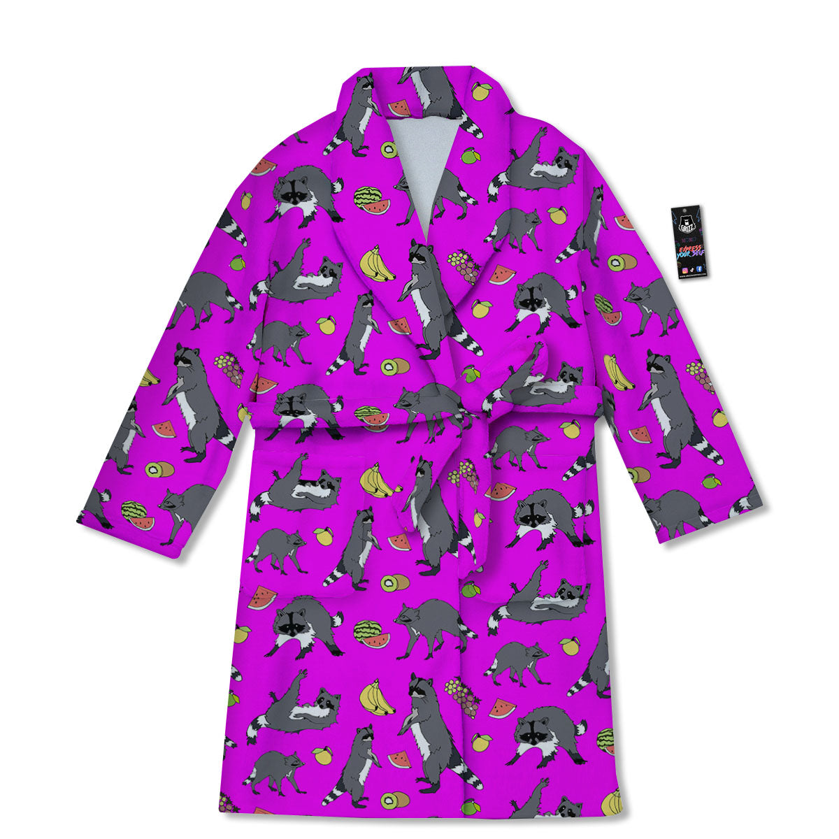 Fruit And Raccoon Print Pattern Bathrobe-grizzshop