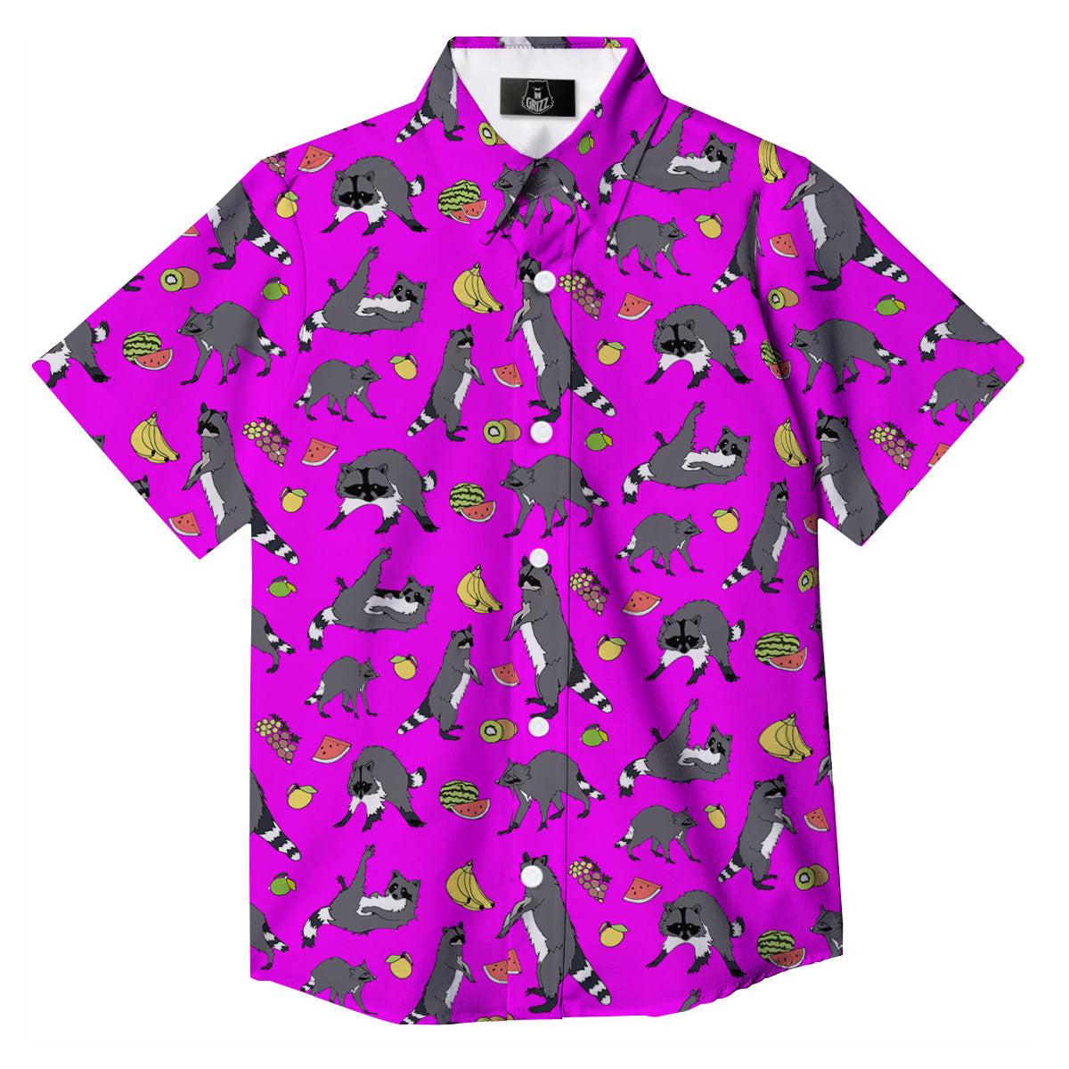 Fruit And Raccoon Print Pattern Button Up Shirt-grizzshop