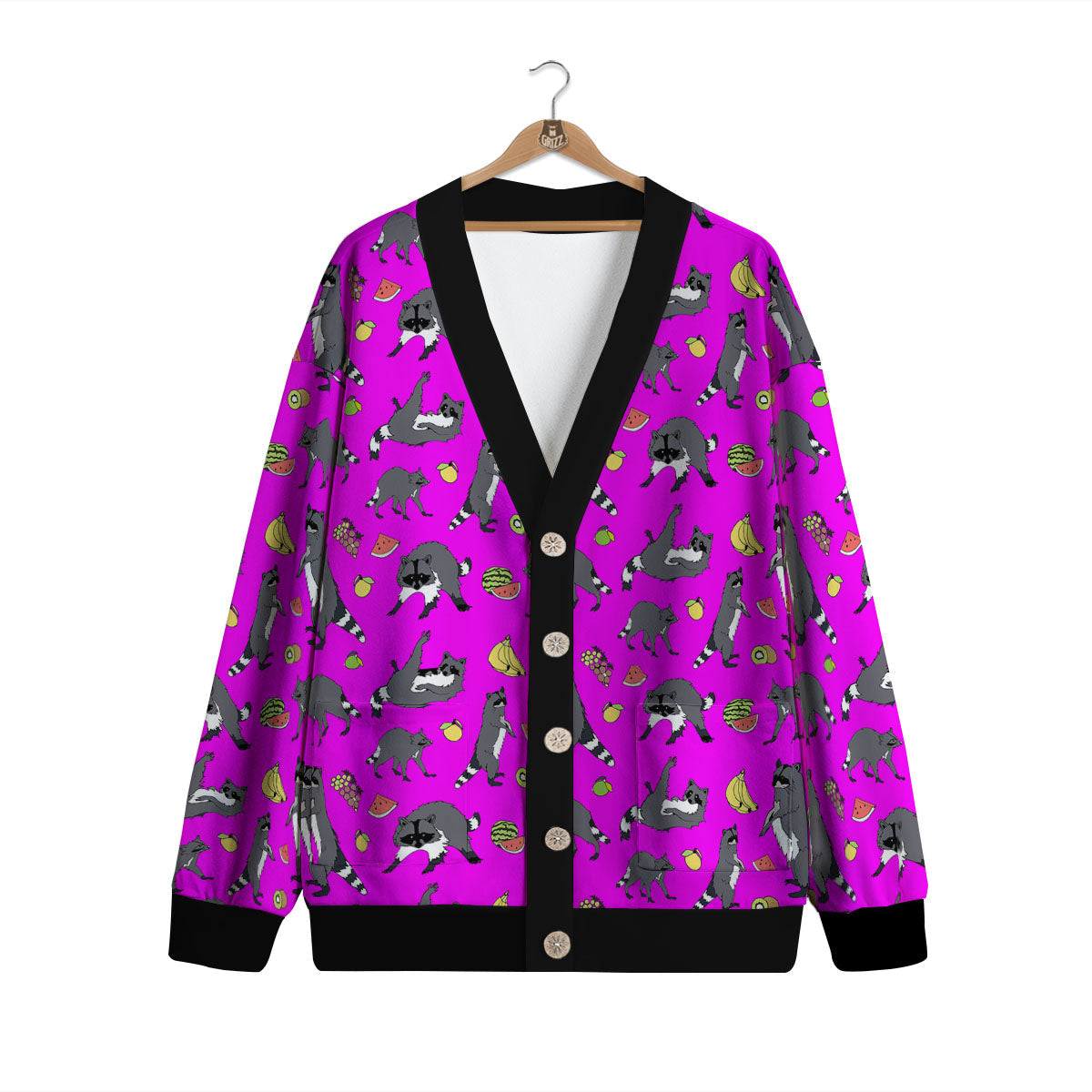 Fruit And Raccoon Print Pattern Cardigan-grizzshop