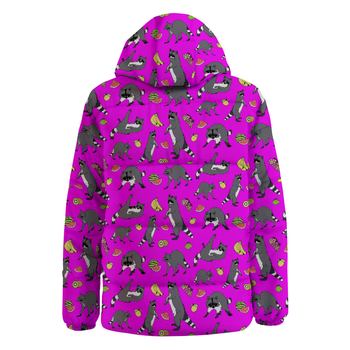 Fruit And Raccoon Print Pattern Down Jacket-grizzshop