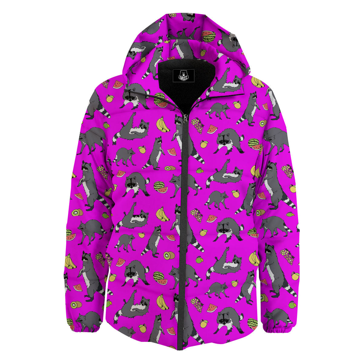 Fruit And Raccoon Print Pattern Down Jacket-grizzshop