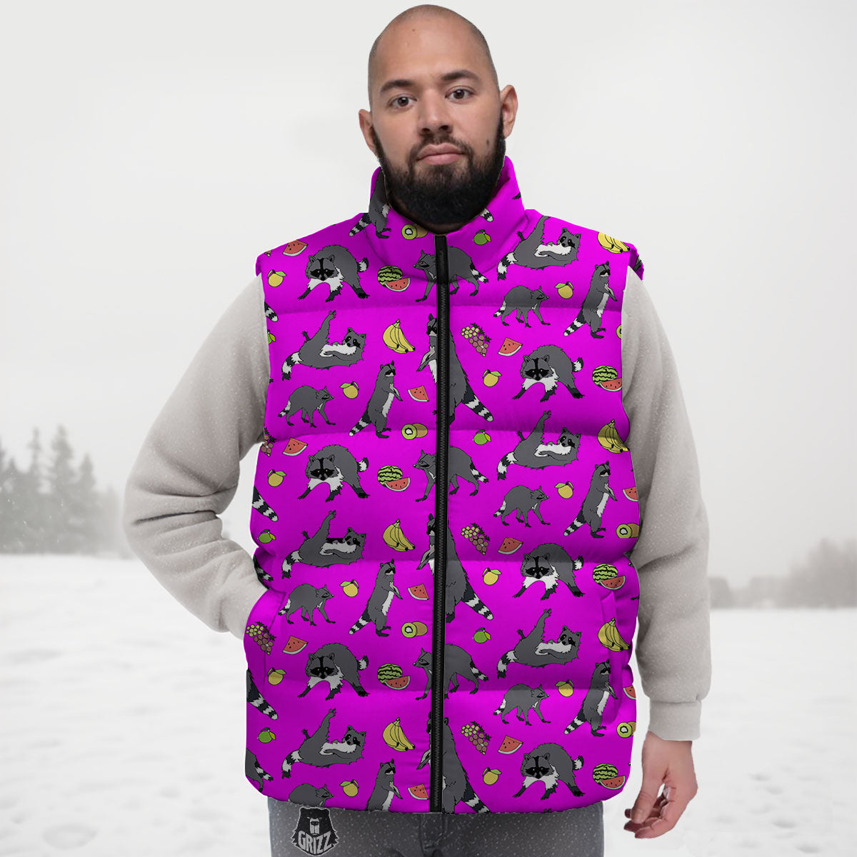 Fruit And Raccoon Print Pattern Down Vest