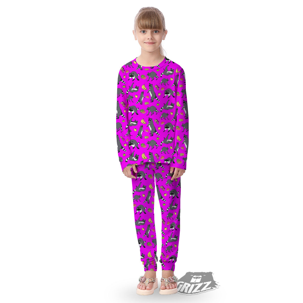 Fruit And Raccoon Print Pattern Kid's Pajamas-grizzshop