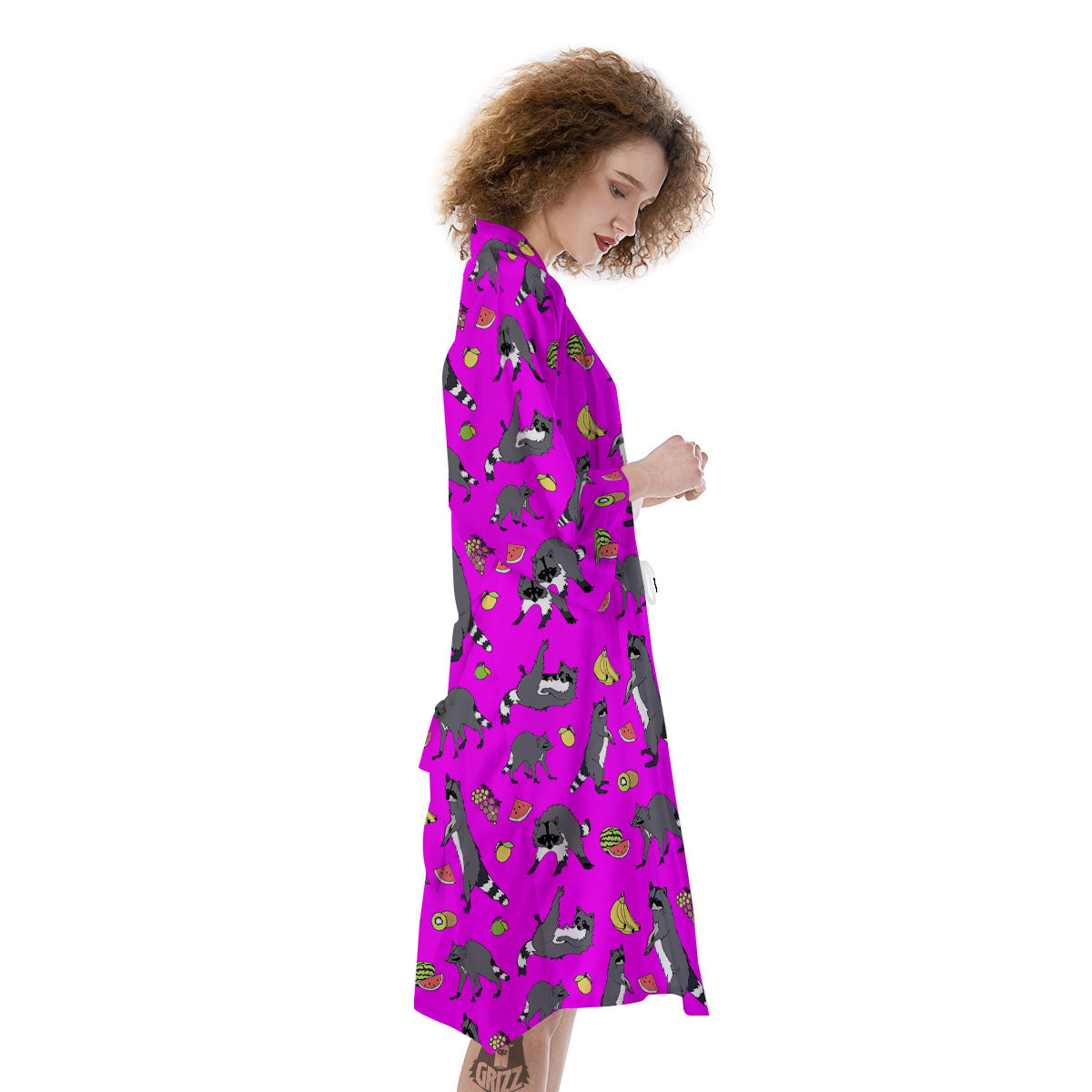 Fruit And Raccoon Print Pattern Kimono-grizzshop