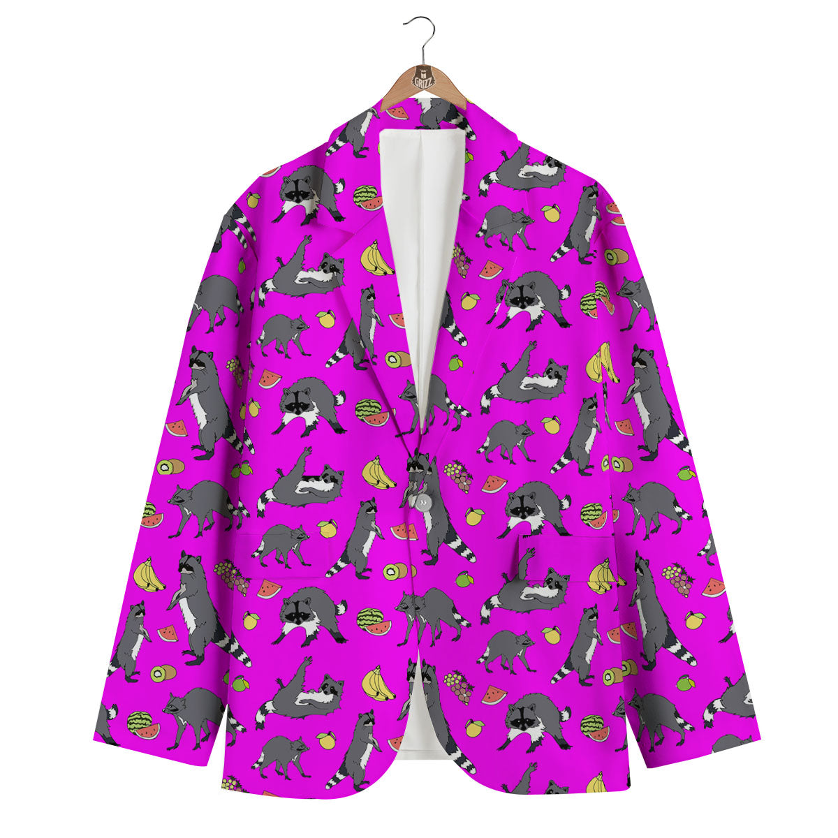 Fruit And Raccoon Print Pattern Men's Blazer-grizzshop